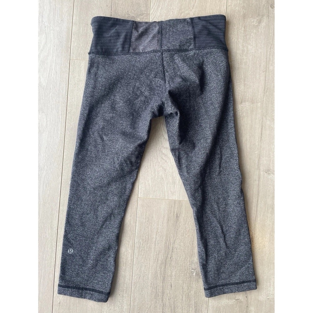 Lululemon Womens Wunder Under 21" Crop Heathered Herringbone Gray Black Sz 6 - Picture 2 of 4